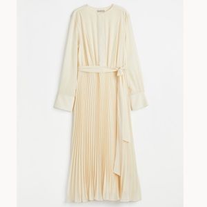 H&M Cream Pleated Tie- Belt Dress/ Size L